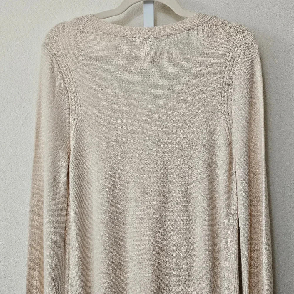 FREE PEOPLE Women's Criss Cross Pull-Over Cream Long Slit Tunic Sweater Sz L - Picture 7 of 14
